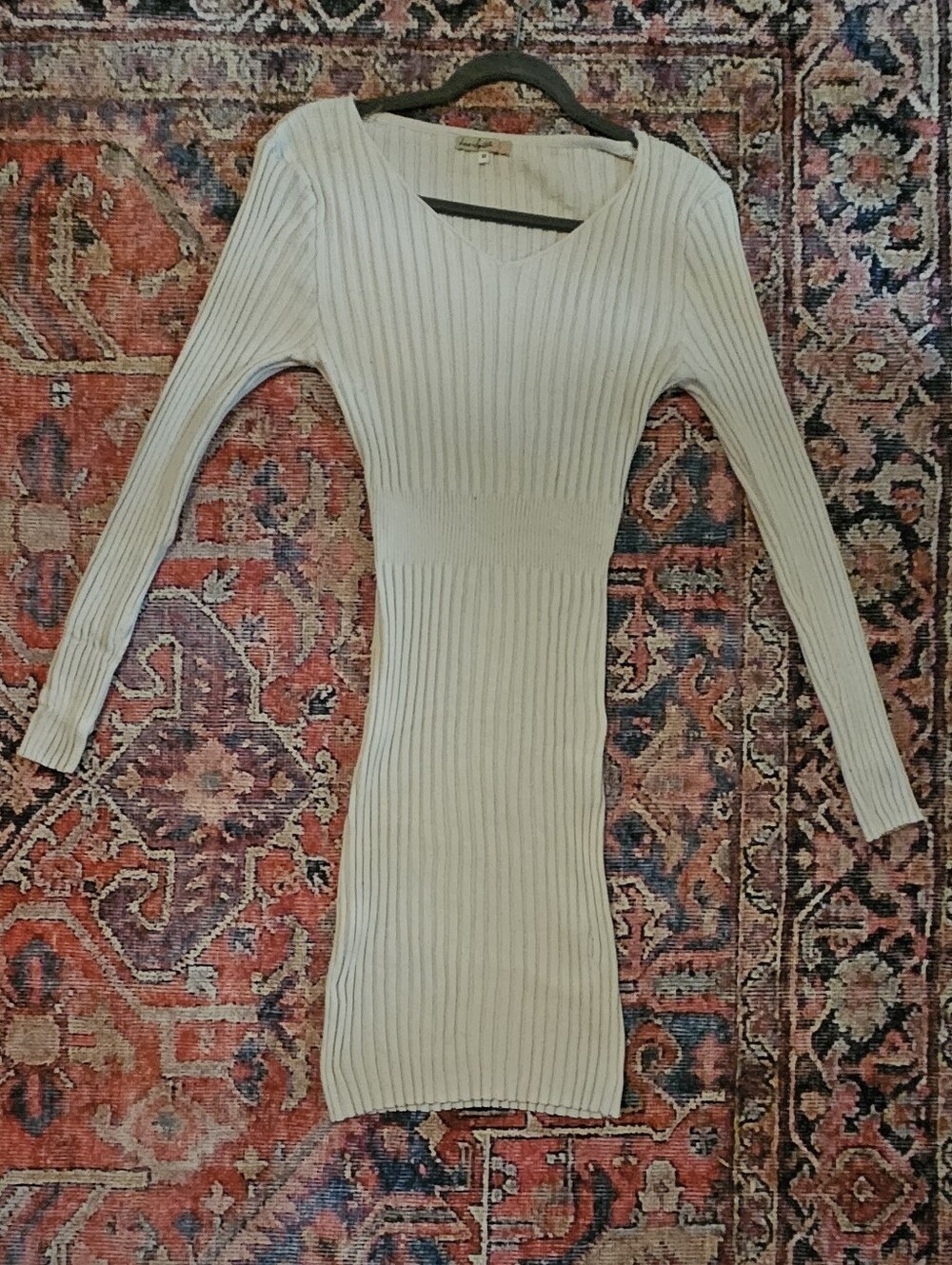 Cream Ribbed Knit Mini Dress